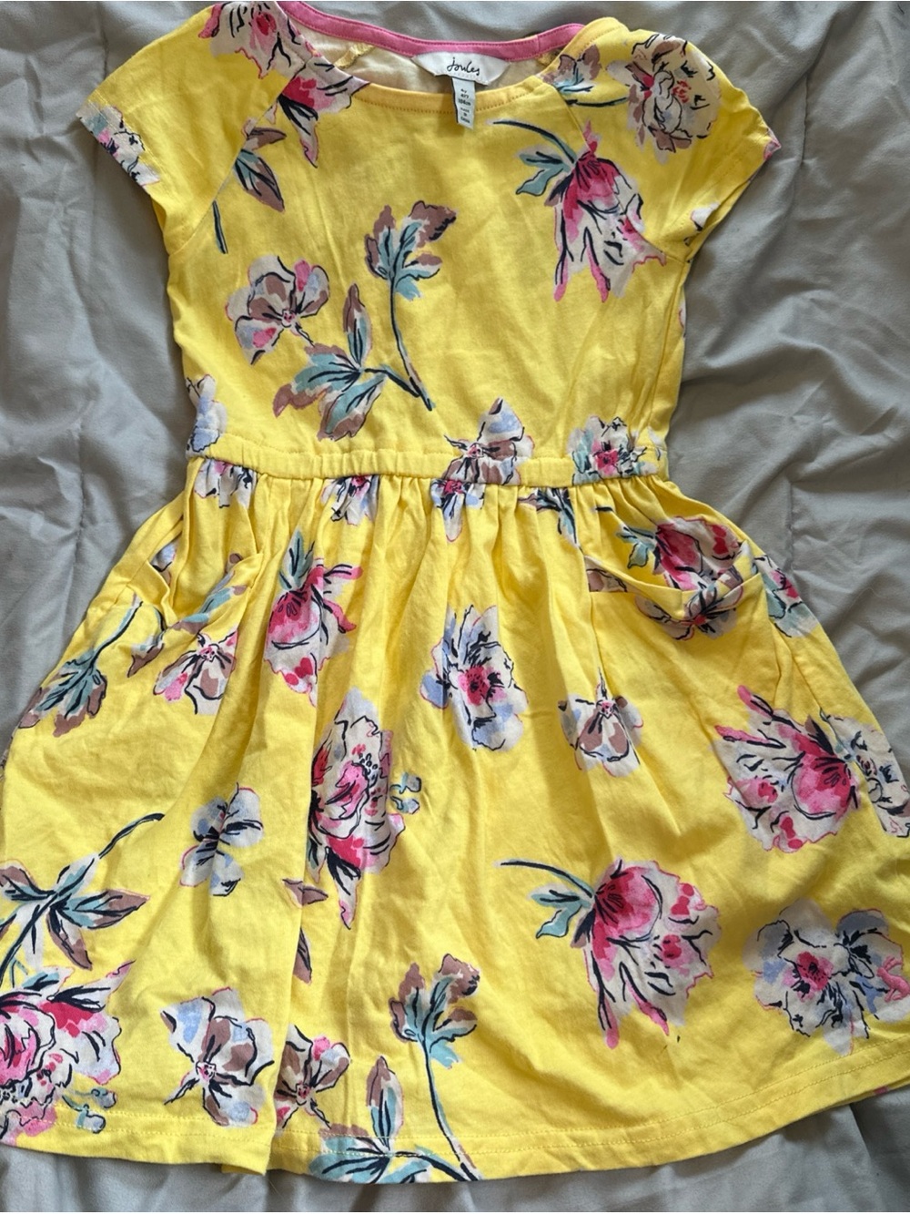 Joules Yellow Floral Cotton Fit-and-Flare Dress